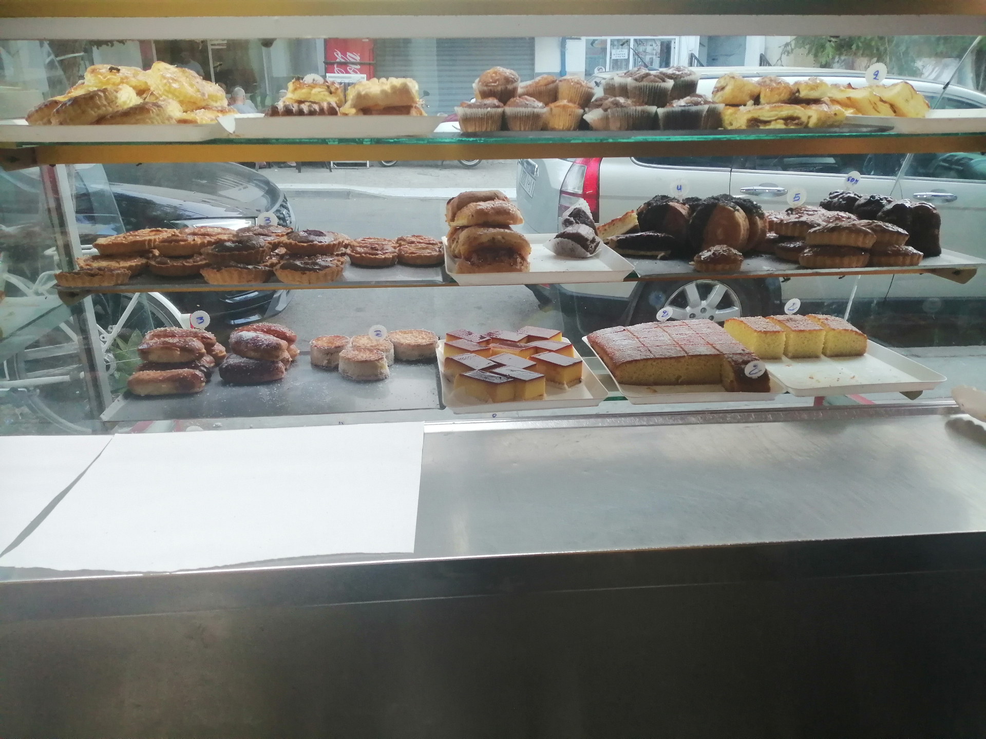 Fresh pastries and cakes on display